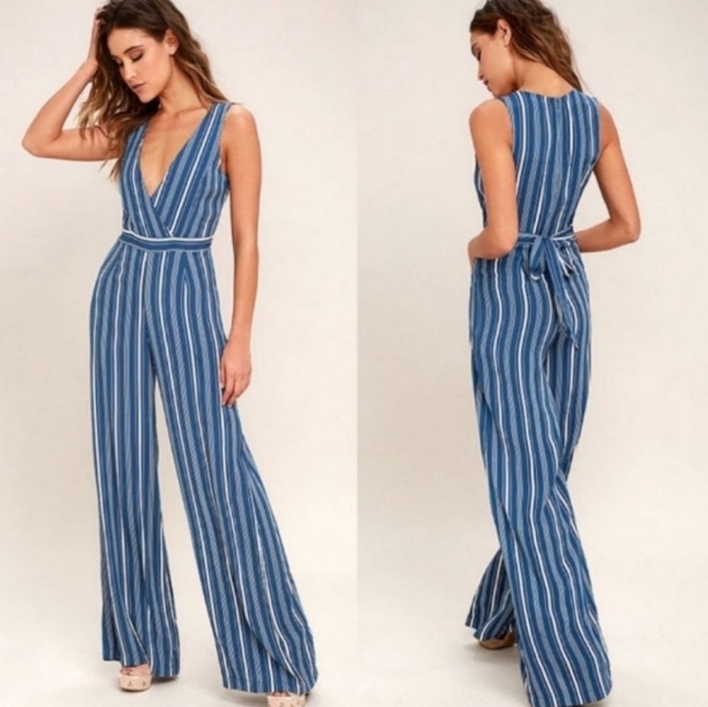 Lulu's Jumpsuit Montauk Yacht Club Blue and White Striped xs